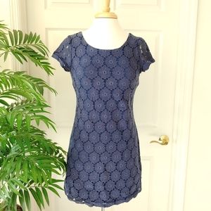 Xhilaration Floral Lace Shift Mini Dress Blue M